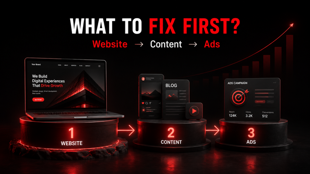 Step by step digital marketing funnel showing website optimization content strategy and ad campaigns by Webfolks
